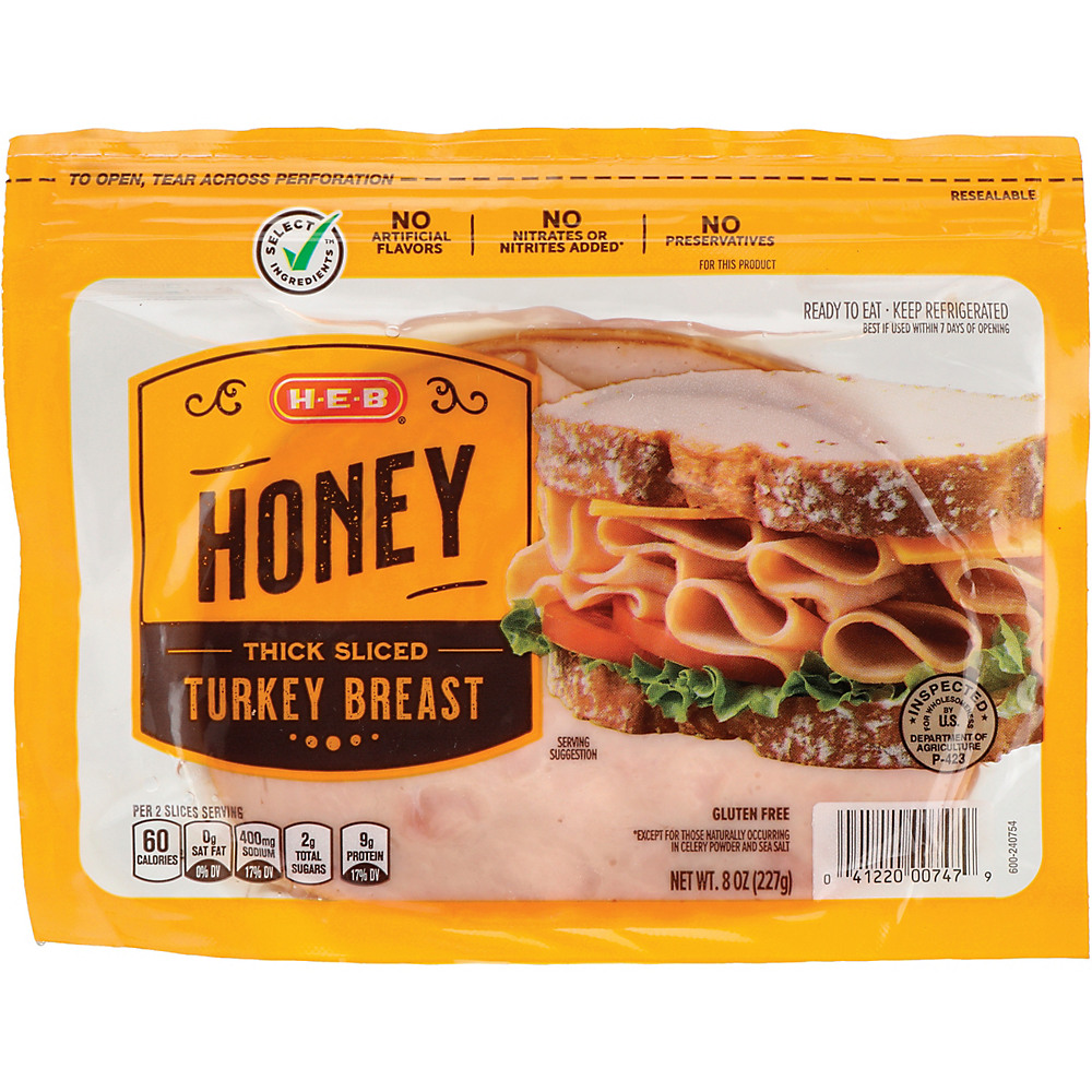 Calories in H-E-B Select Ingredients Honey Roasted Turkey Breast, 8 oz