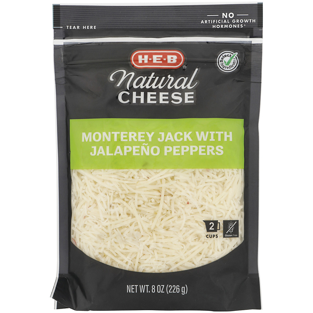 Calories in H-E-B Select Ingredients Monterey Jack with Jalapenos Cheese, Shredded, 8 oz