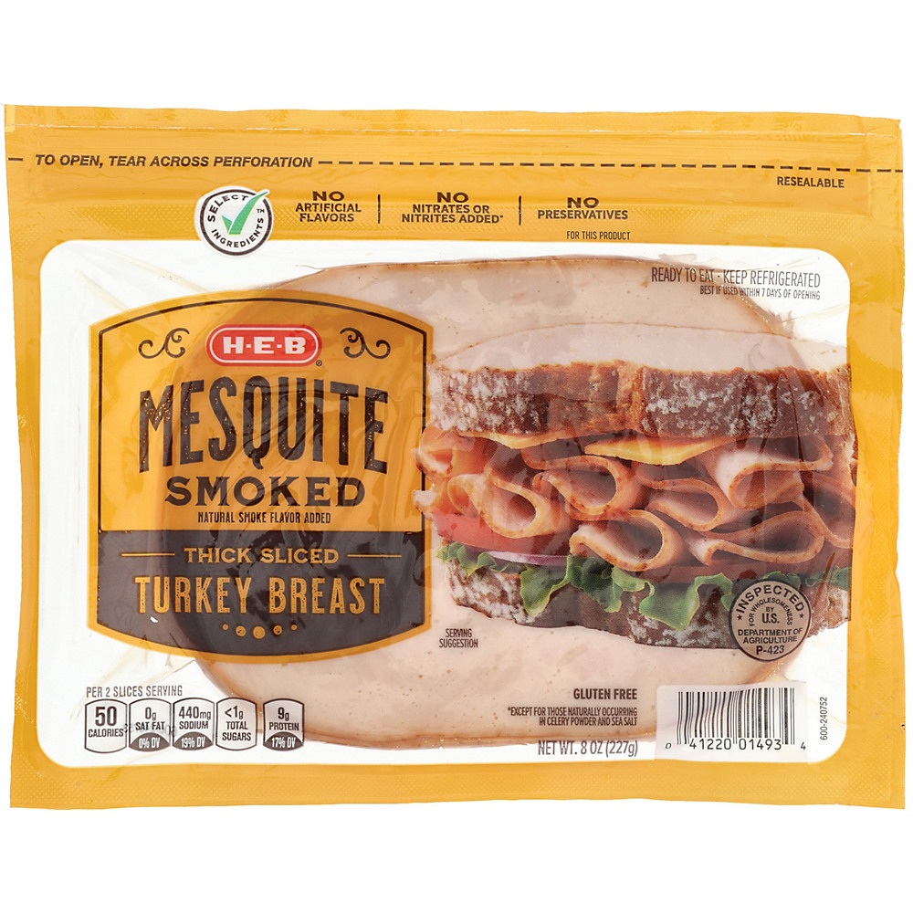 Calories in H-E-B Select Ingredients Mesquite Smoked Thick Sliced Turkey Breast, 8 oz