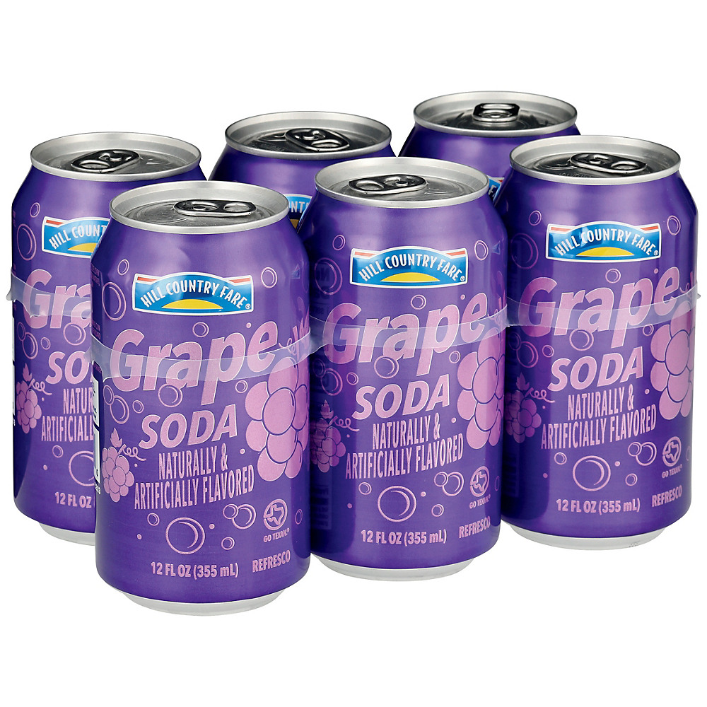 Calories in Hill Country Fare Grape Soda 12 oz Cans, 6 pk