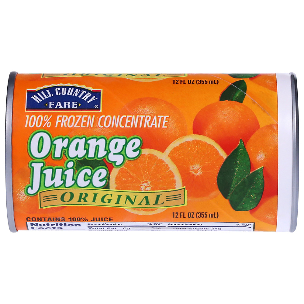 Calories in Hill Country Fare Frozen Original 100% Orange Juice, 12 oz
