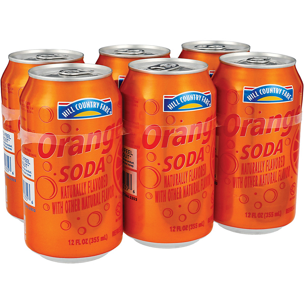 Calories in Hill Country Fare Orange Soda 12 oz Cans, 6 pk