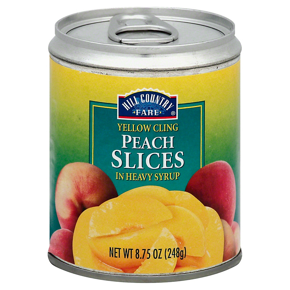 Calories in Hill Country Fare Yellow Cling Peach Slices In Heavy Syrup, 8 oz
