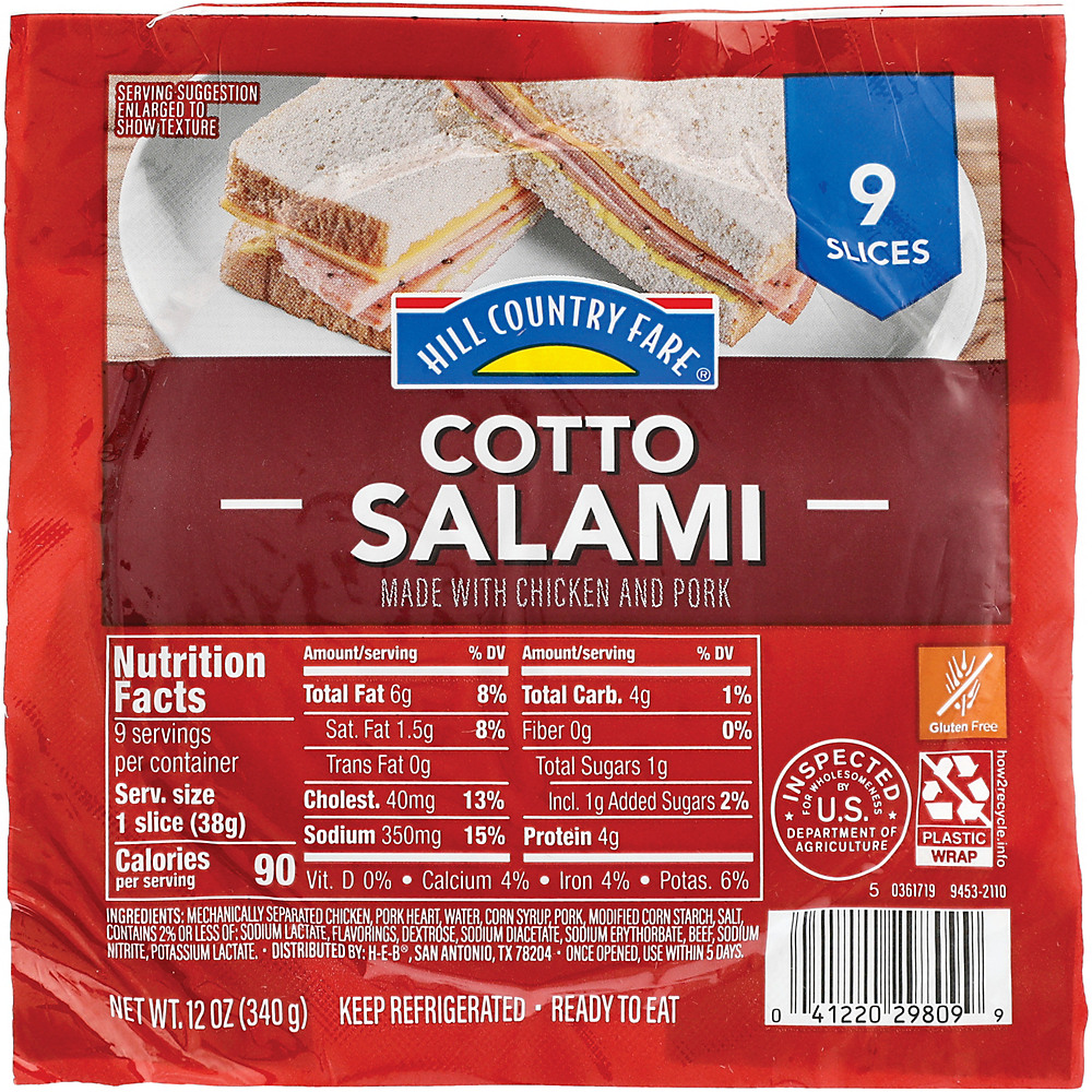 Calories in Hill Country Fare Cotto Salami, 12 oz