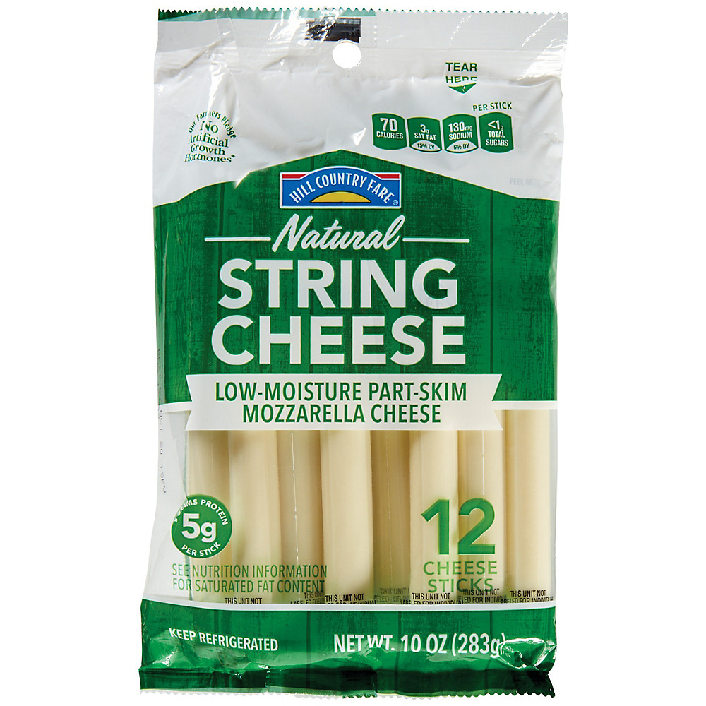 Calories in Hill Country Fare Natural String Cheese, Mozzarella, 12 ct