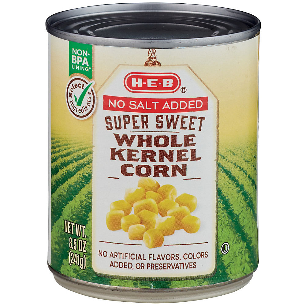 Calories in H-E-B Select Ingredients No Salt Added Super Sweet Whole Kernel Corn, 8.5 oz