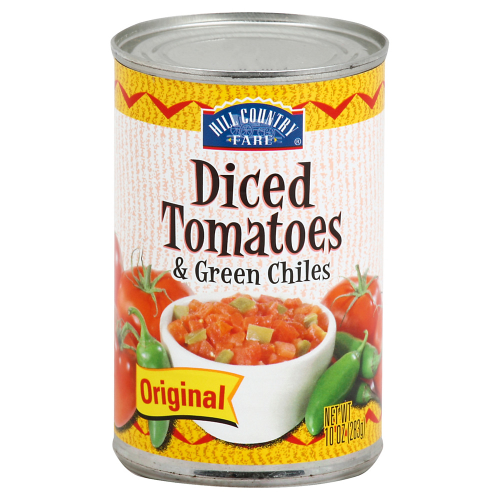Calories in Hill Country Fare Original Diced Tomatoes & Green Chiles, 10 oz