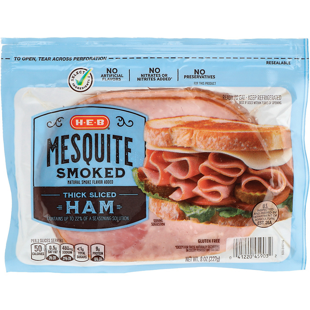 Calories in H-E-B Select Ingredients Mesquite Smoked Thick Sliced Ham , 8 oz