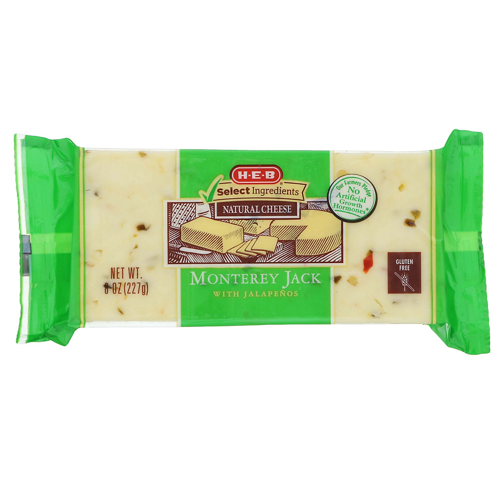 Calories in H-E-B Select Ingredients Monterey Jack Cheese with Jalapenos, 8 oz
