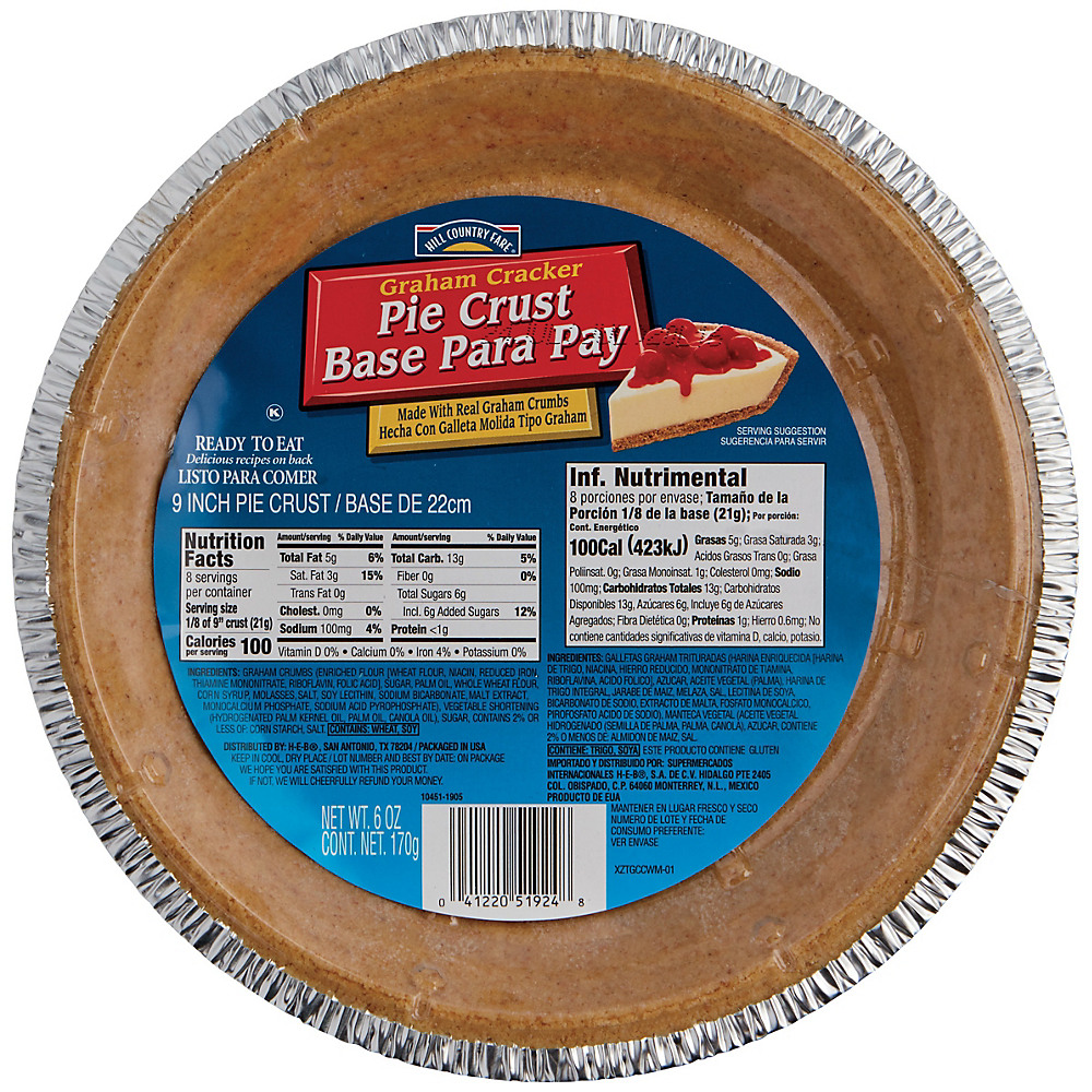 Calories in Hill Country Fare Graham Cracker 9 in Pie Crust, 6 oz