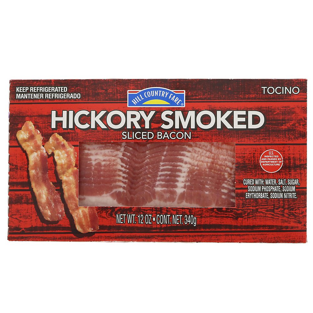 Calories in Hill Country Fare Sliced Hickory Smoked Bacon, 12 oz