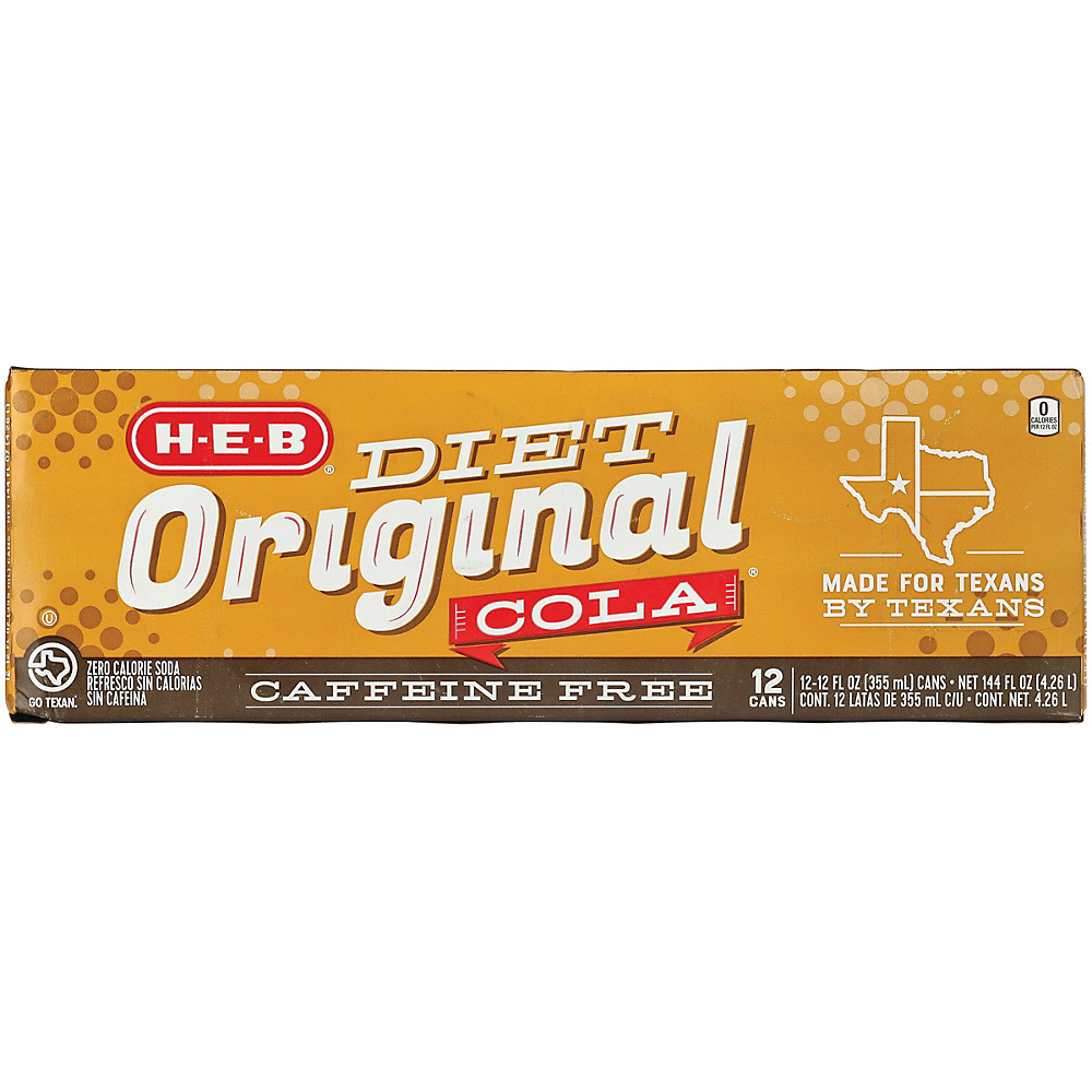 Calories in H-E-B Diet Caffeine Free Original Cola 12 oz Cans, 12 pk