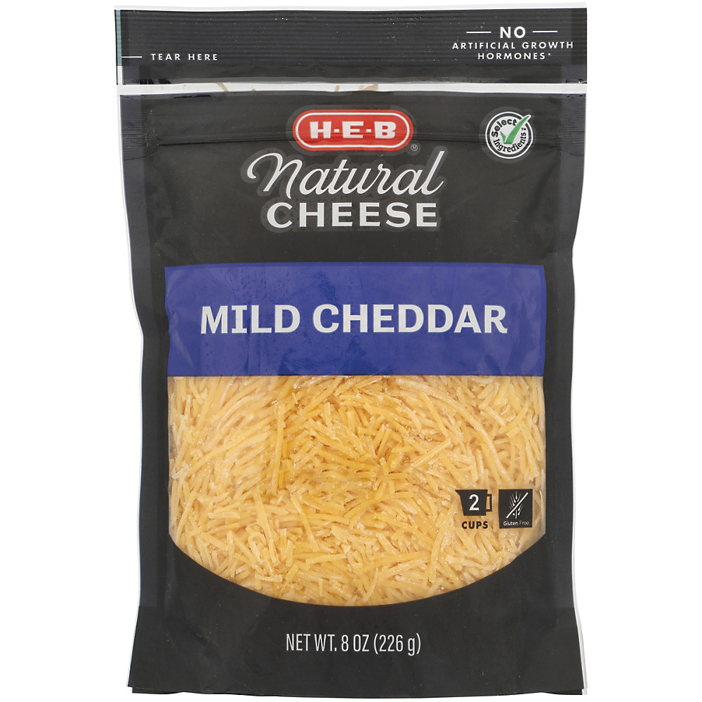 Calories in H-E-B Select Ingredients Mild Cheddar Cheese, Shredded, 8 oz