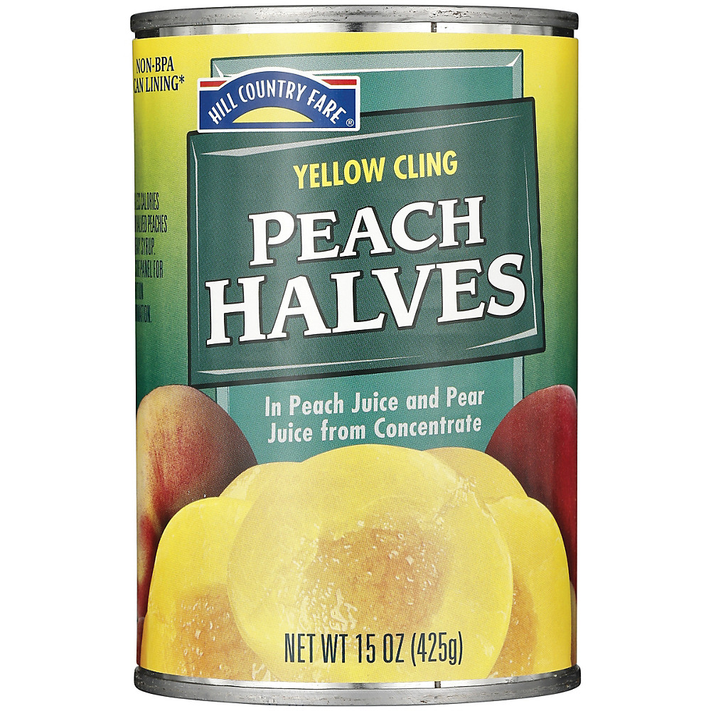 Calories in Hill Country Fare Yellow Cling Light Peach Halves in Natural Juices, 15 oz