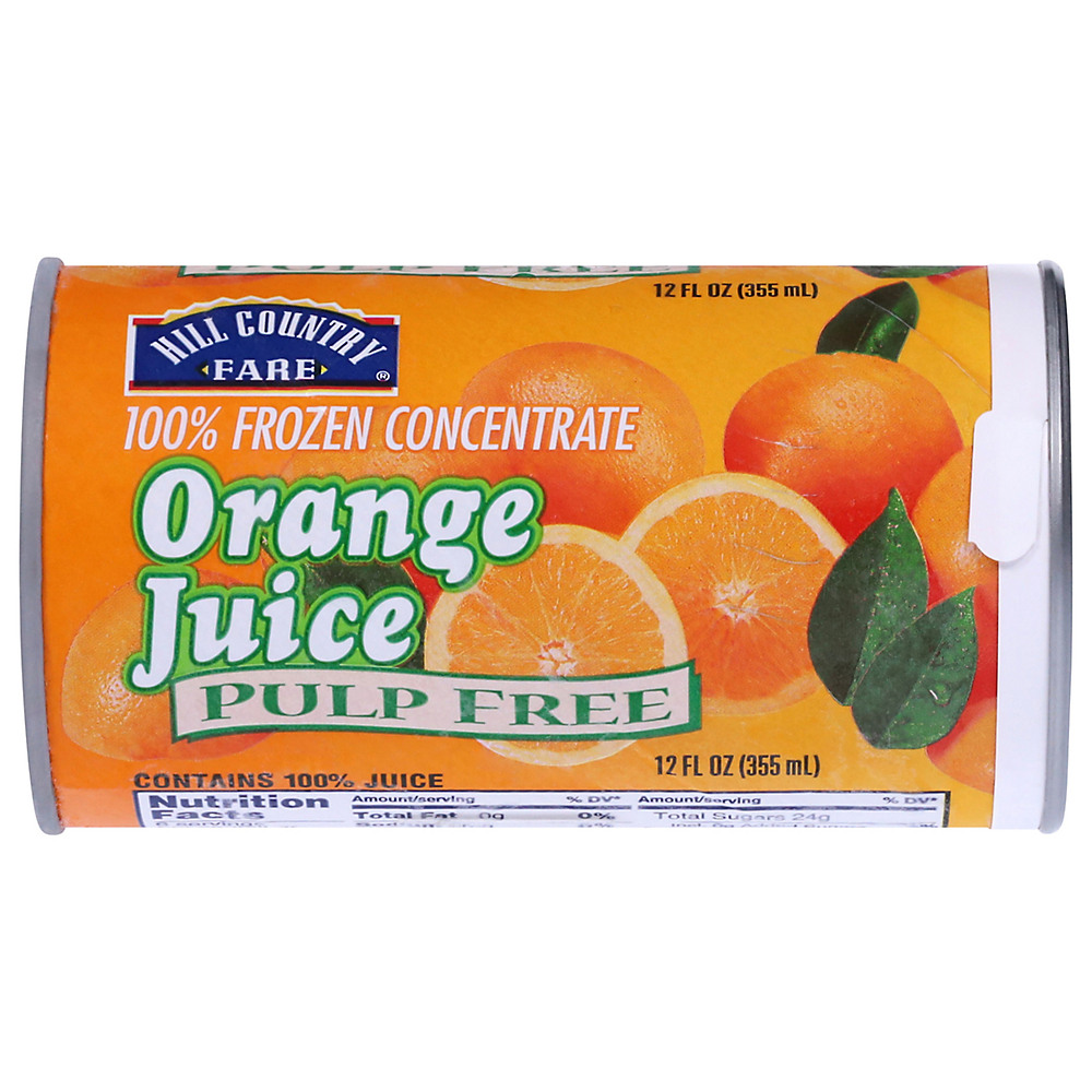 Calories in Hill Country Fare Pulp Free Frozen Orange Juice, 12 oz