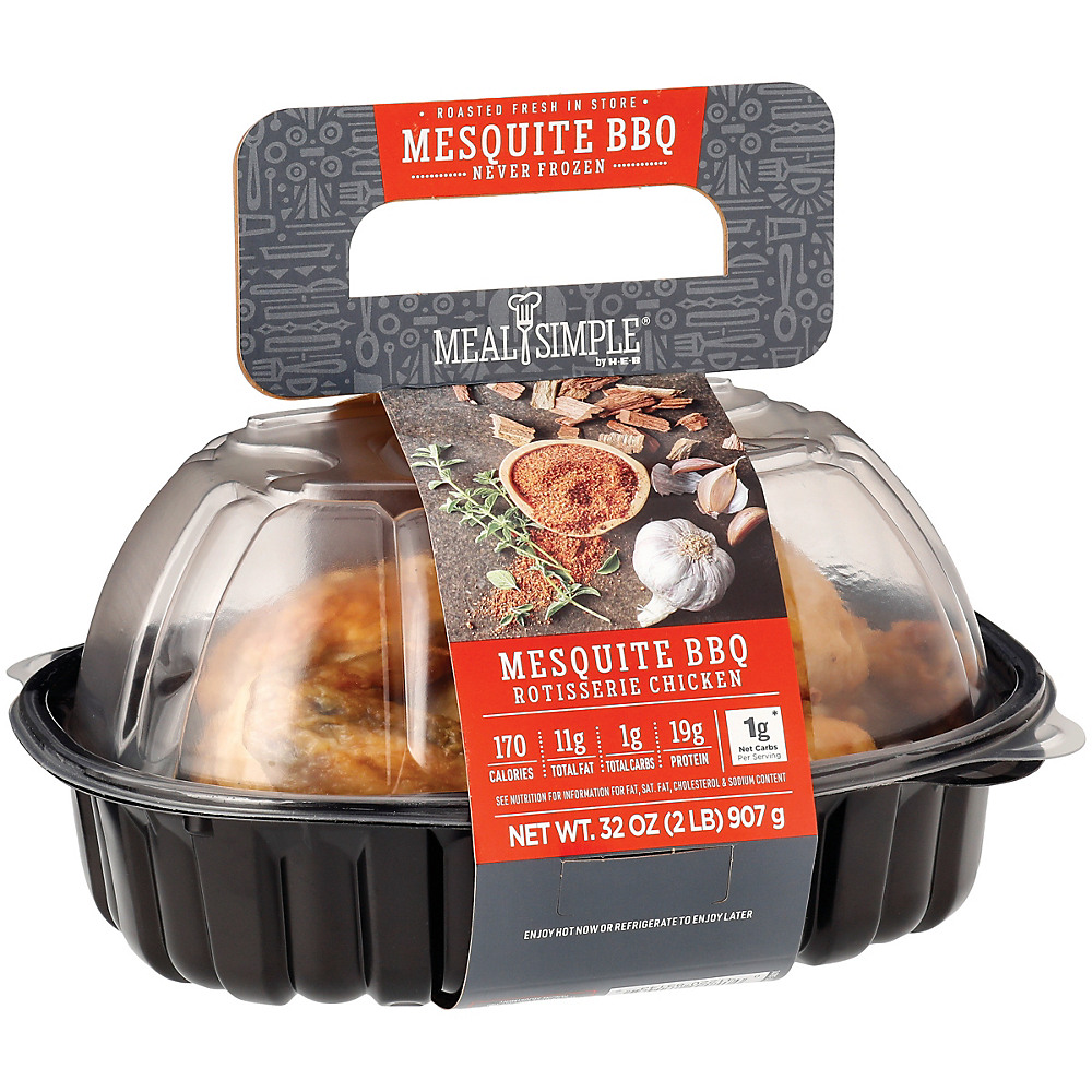 Calories in H-E-B Meal Simple BBQ Mesquite Rotisserie Chicken, 2 lbs