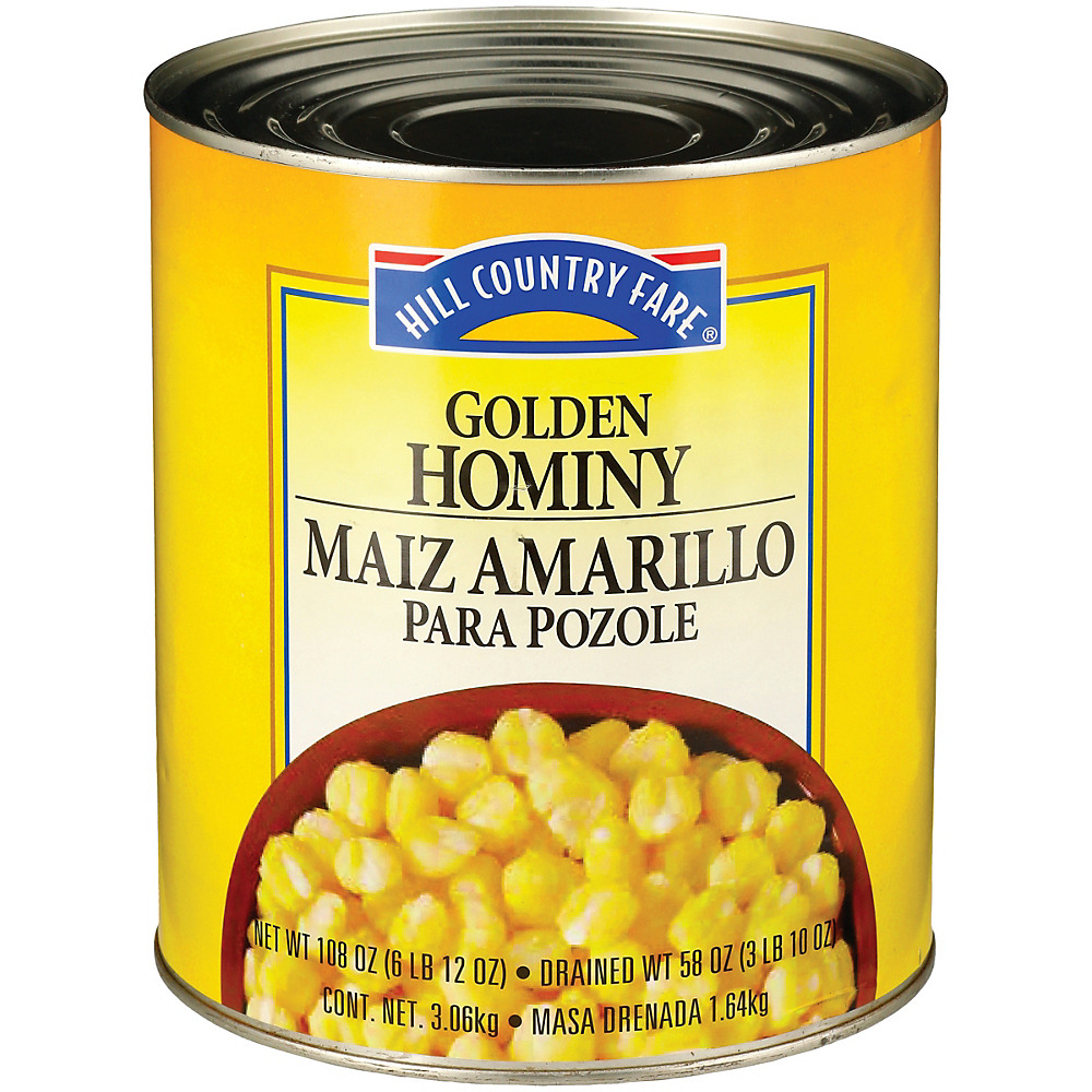 Calories in Hill Country Fare Golden Hominy, 108 oz