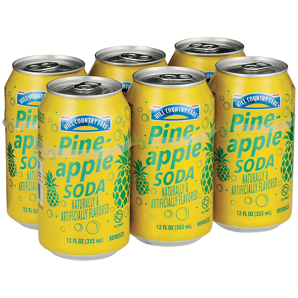 Calories in Hill Country Fare Pineapple Soda 12 oz Cans, 6 pk
