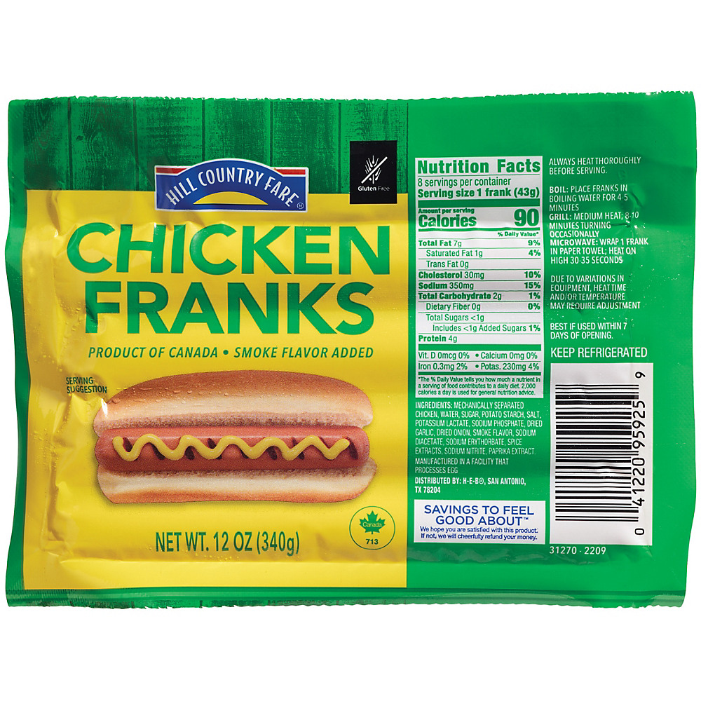 Calories in Hill Country Fare Chicken Franks, 8 ct