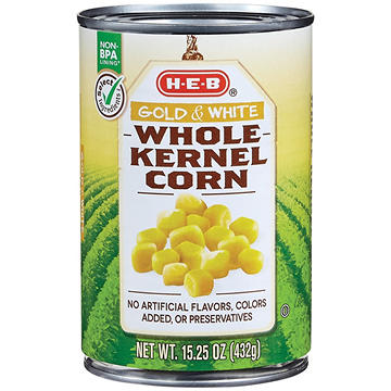 H-E-B Gold & White Whole Kernel Corn, 15 oz