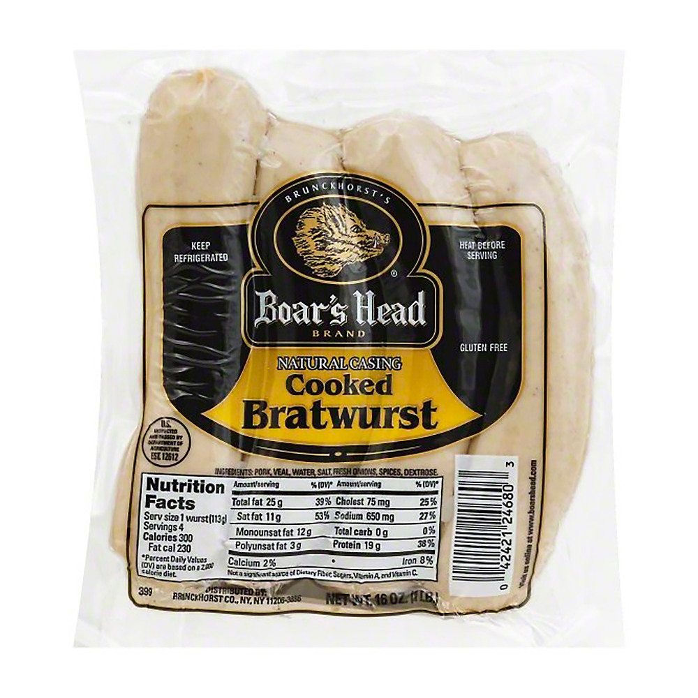 Calories in Boar's Head Natural Casing Cooked Bratwurst, 16 oz