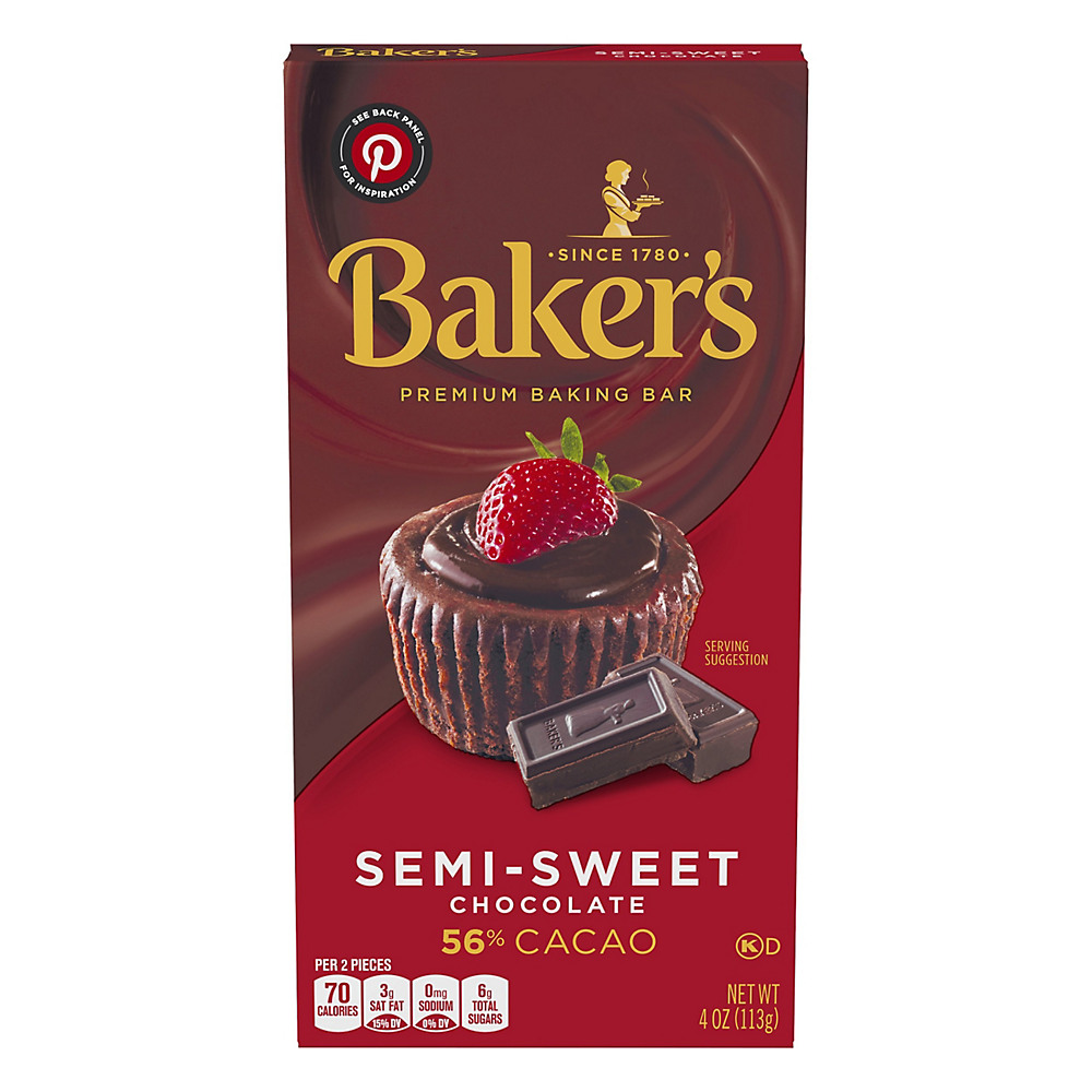 Calories in Baker's Semi-Sweet 56% Cacao Baking Chocolate Bar, 4 oz