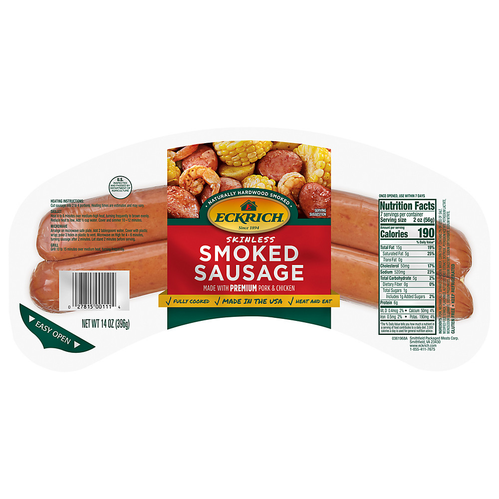 Calories in Eckrich Skinless Smoked Sausage, 14 oz