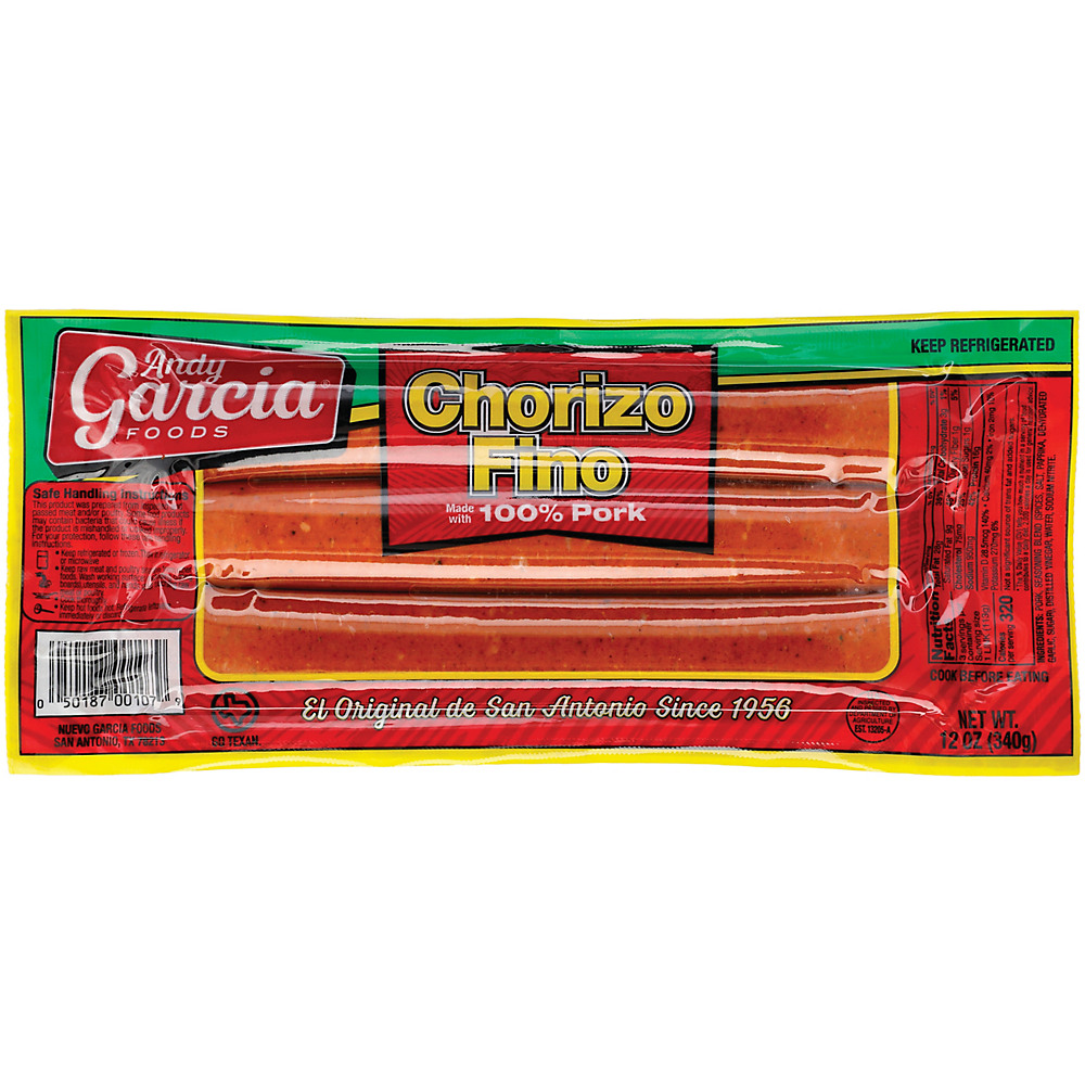 Calories in Andy Garcia Foods Chorizo Fino, 12 oz