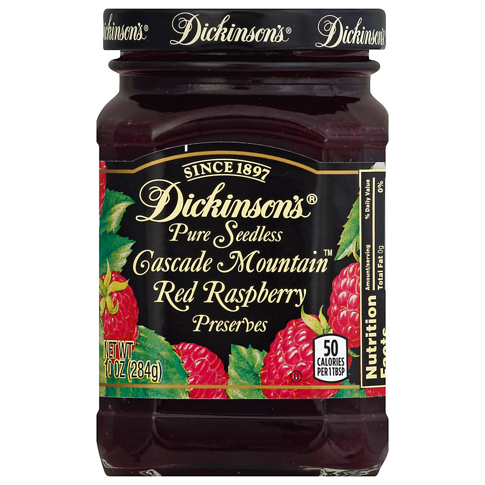 Calories in Dickinson's Pure Seedless Red Raspberry Cascade Mountain Preserves, 10 oz