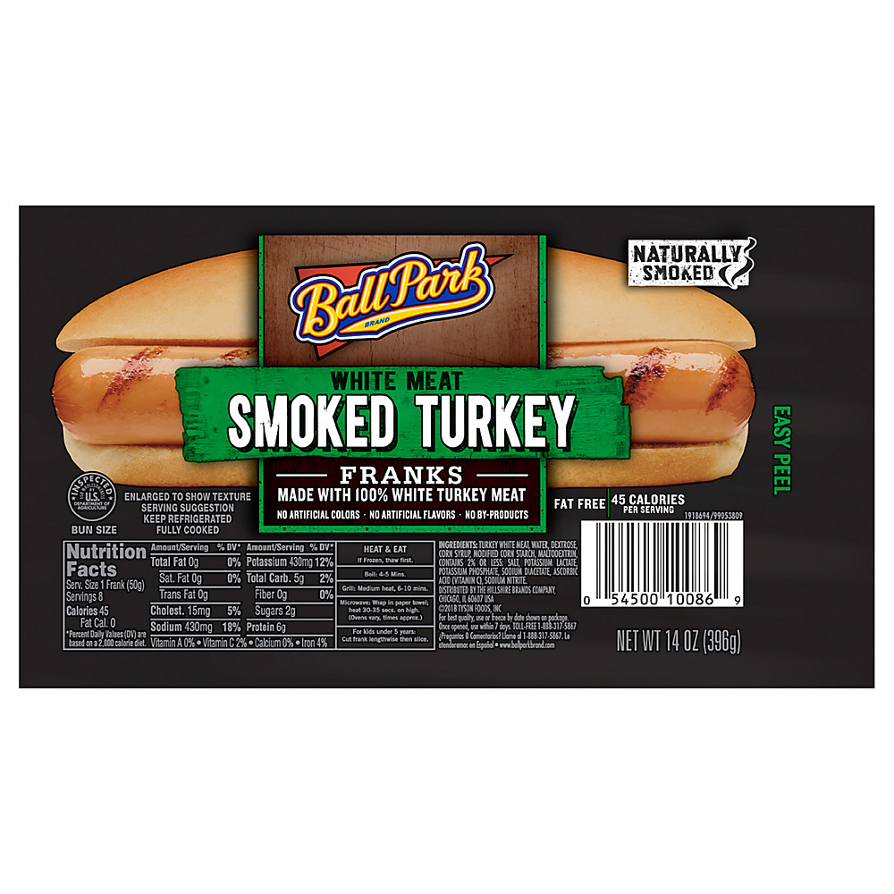 Calories in Ball Park Smoked White Meat Turkey Hot Dogs, Bun Length, 8 ct