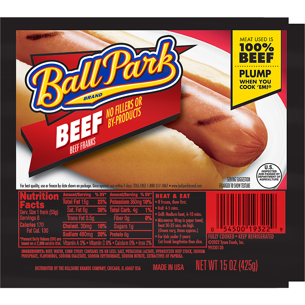 Calories in Ball Park Uncured Beef Hot Dogs, 8 ct