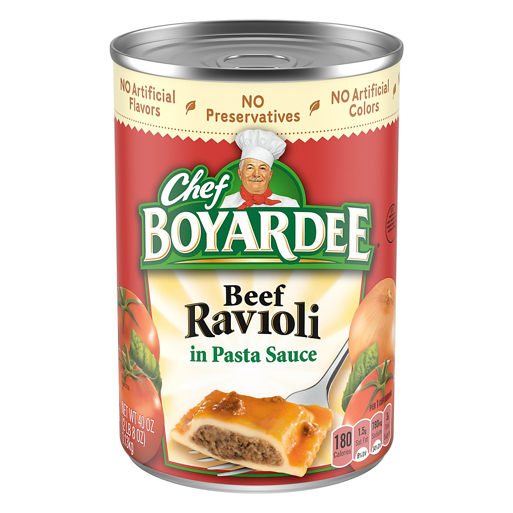 Calories in Chef Boyardee Beef Ravioli in Tomato & Meat Sauce, 40 oz