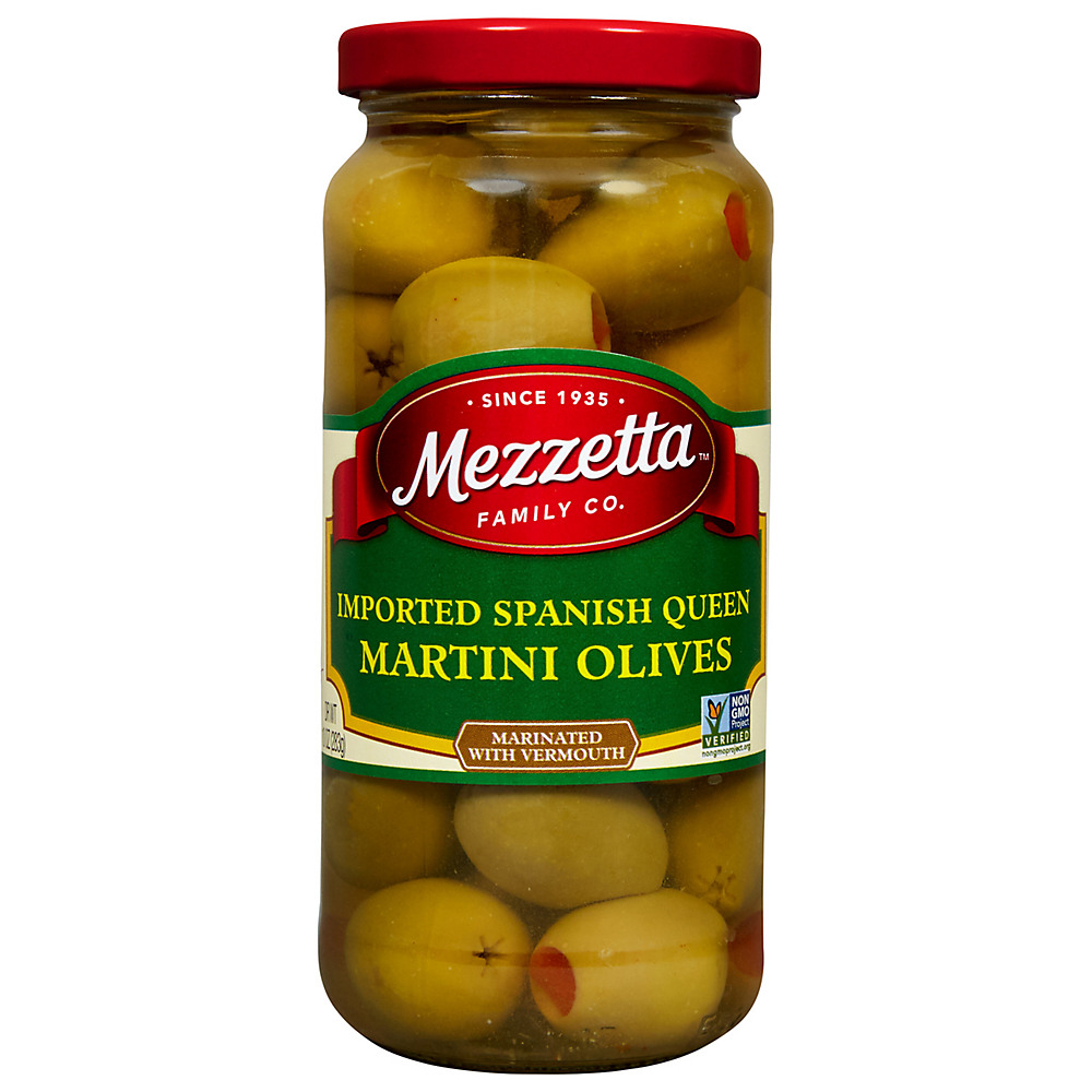 Calories in Mezzetta Imported Spanish Queen Martini Olives Marinated with Dry Vermouth, 10 oz