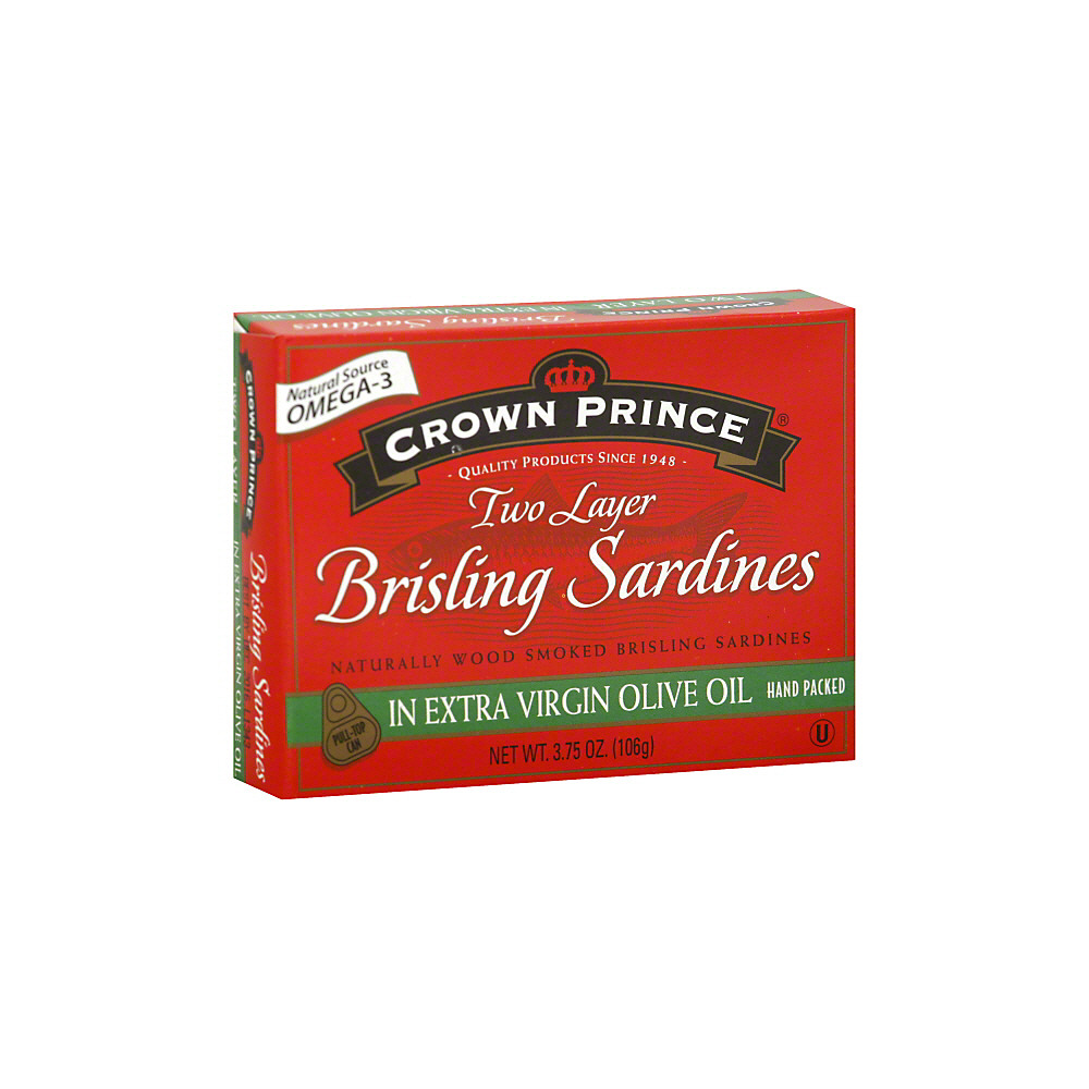 Calories in Crown Prince Two Layer Brisling Sardines in Extra Virgin Olive Oil, 3.75 oz
