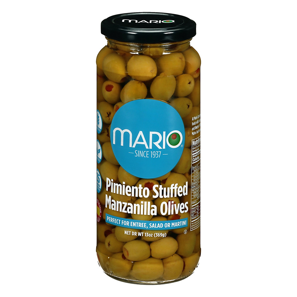 Calories in Mario Spanish Manzanilla Olives Stuffed with Minced Pimento, 13 oz