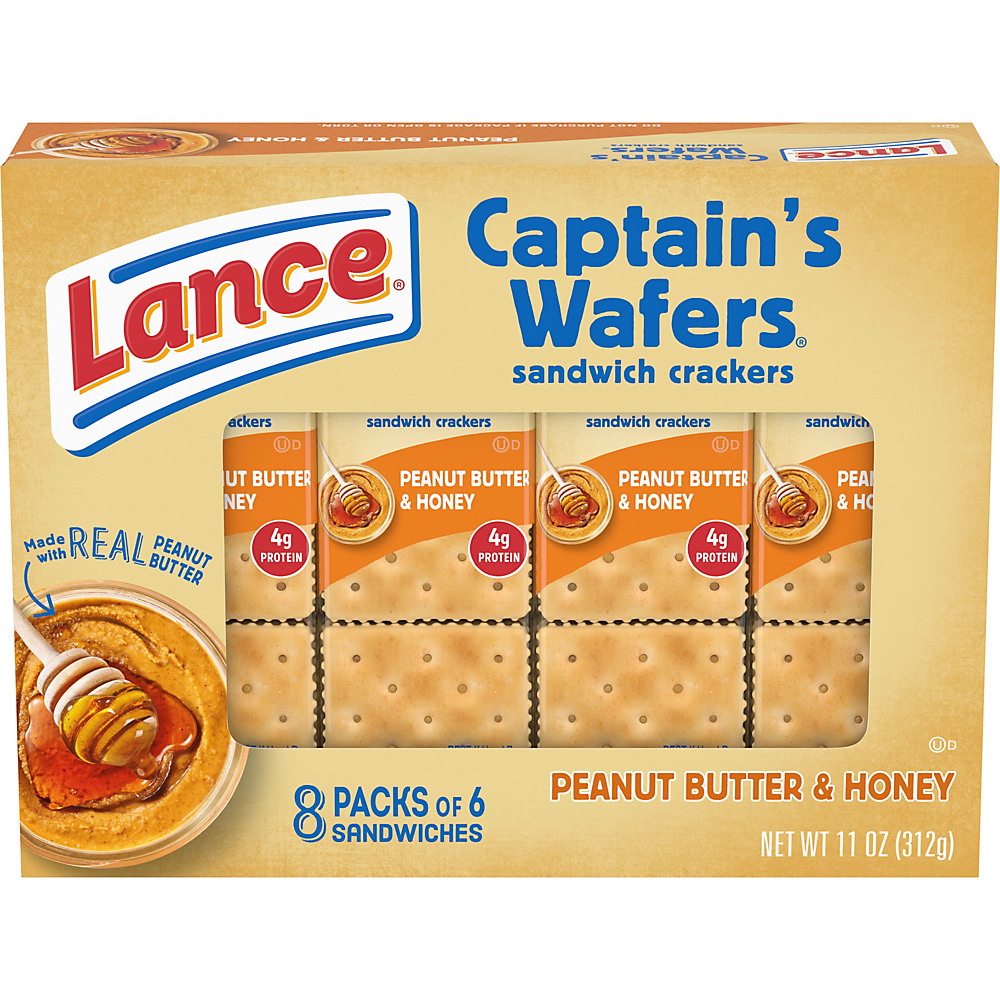 Calories in Lance Captain's Wafers Peanut Butter & Honey Cracker Sandwiches, 8 ct