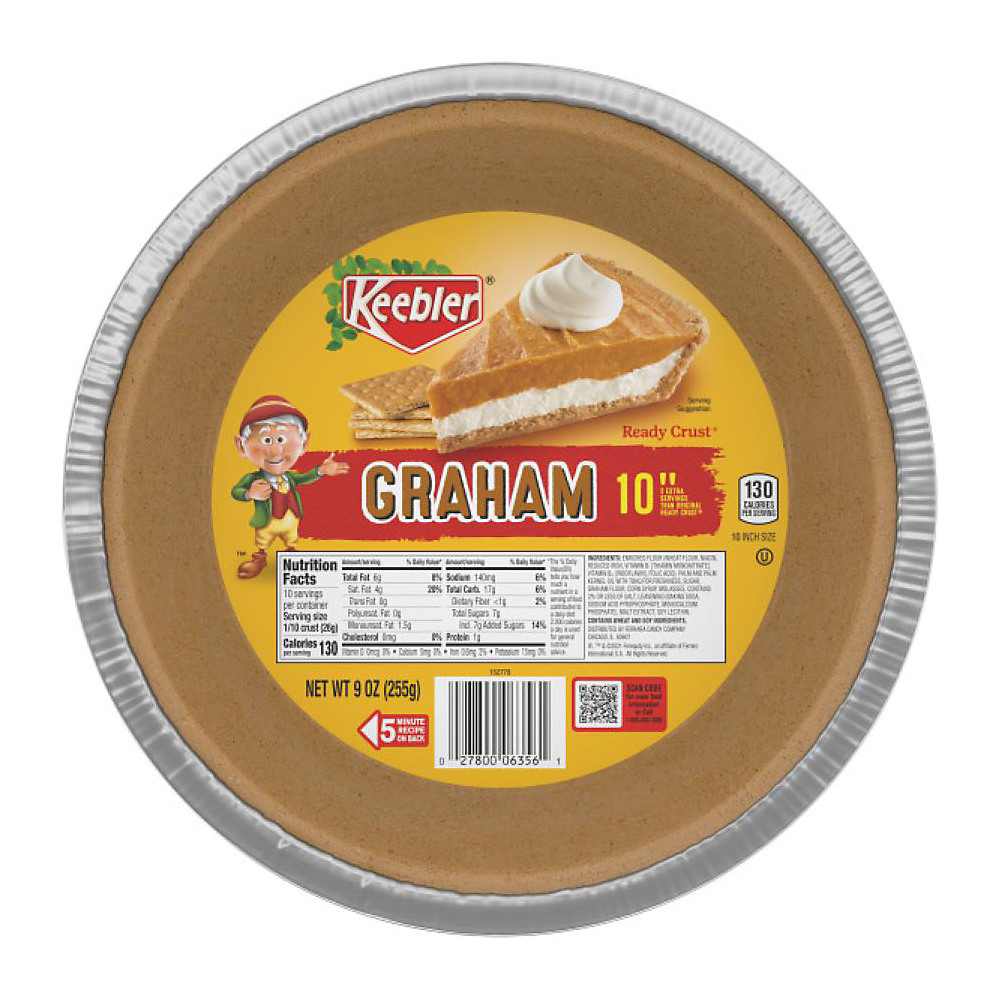 Calories in Keebler Ready Crust 2 Extra Servings Graham Pie Crust, 9 oz