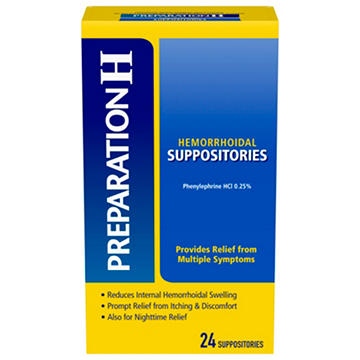 Preparation H Hemorrhoid Suppositories for Itching and Discomfort Relief, 24 ct