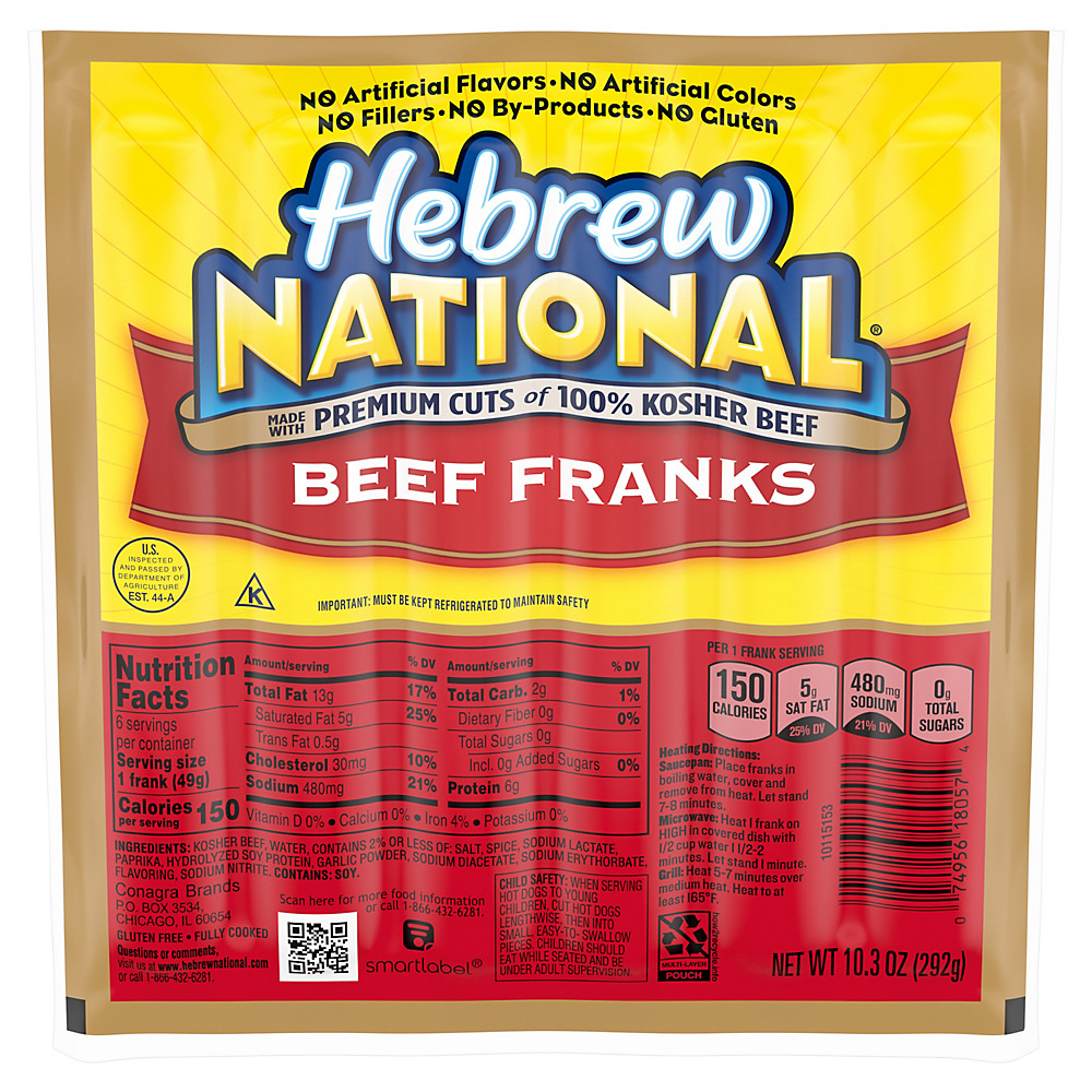 Calories in Hebrew National Beef Franks, 6 ct