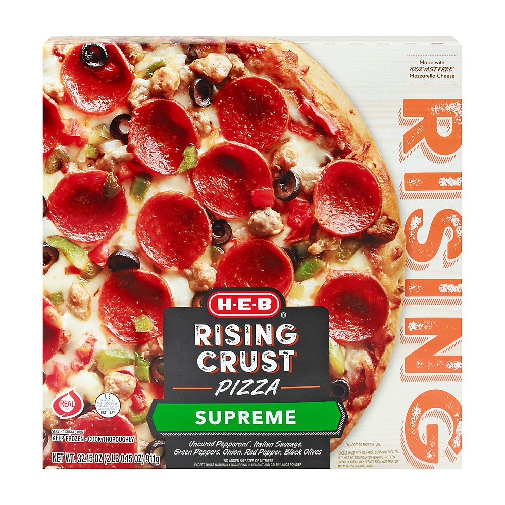 Calories in H-E-B Rising Crust Supreme Pizza, 32.15 oz