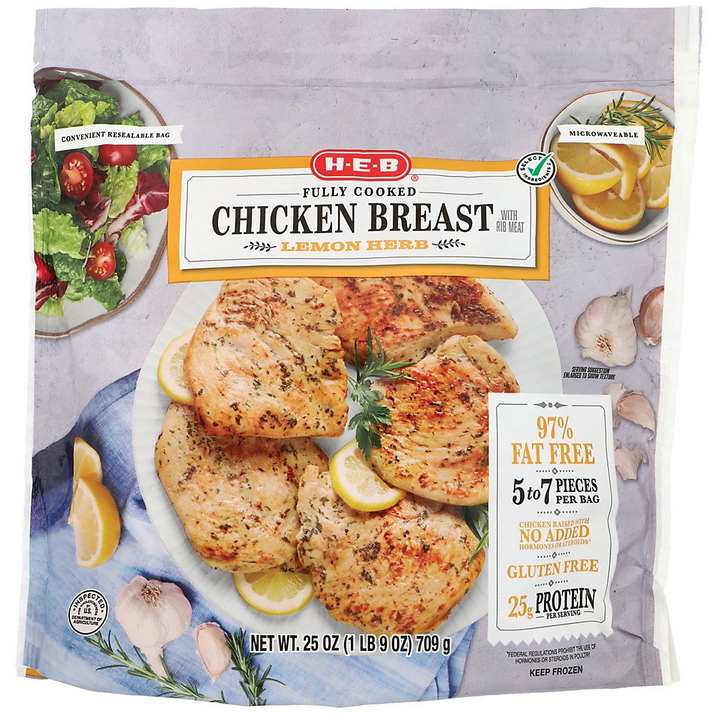 Calories in H-E-B Fully Cooked Lemon Garlic Grilled Chicken, 25 oz