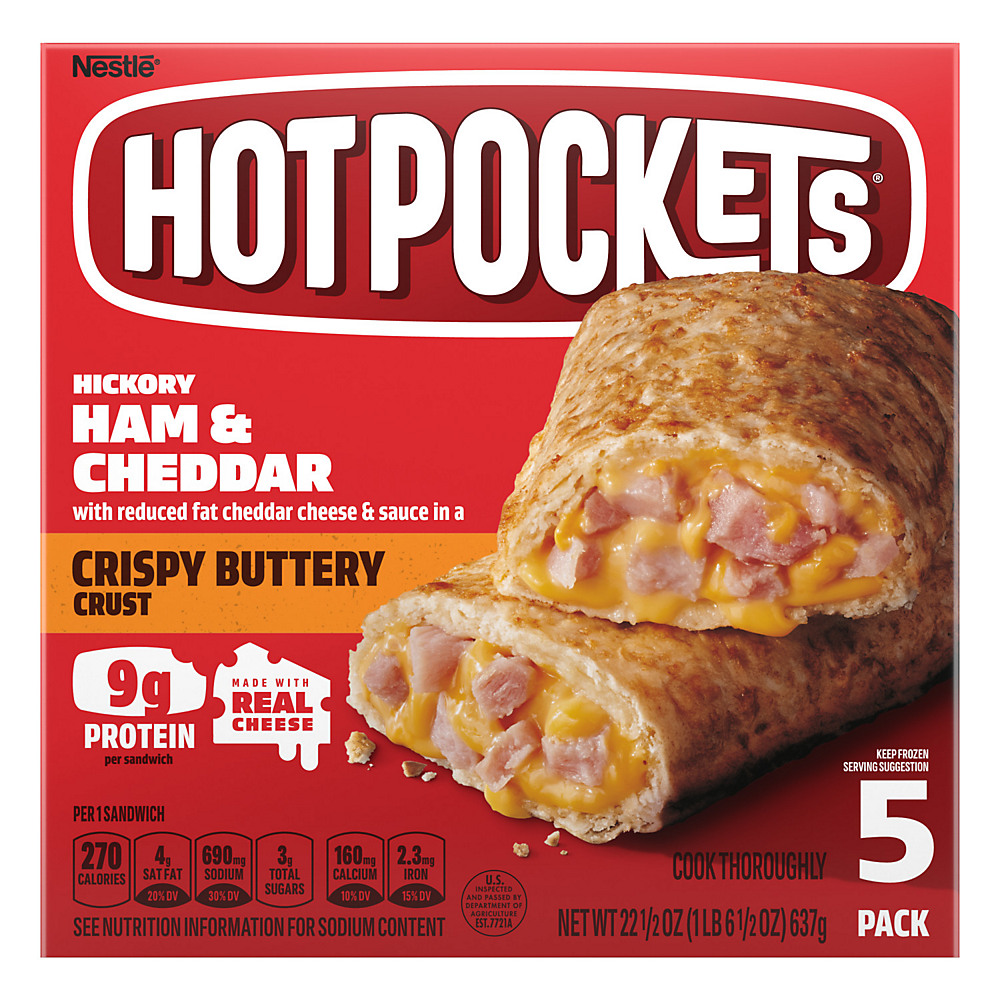 Calories in Hot Pockets Hickory Ham & Cheddar Frozen Sandwiches, 5 ct