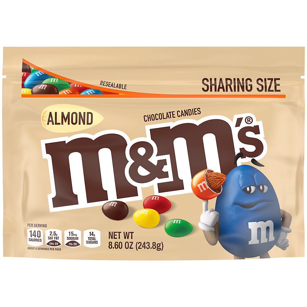 Calories in M&M's Almond Milk Chocolate Candy, Sharing Size Bag, 9.3 oz