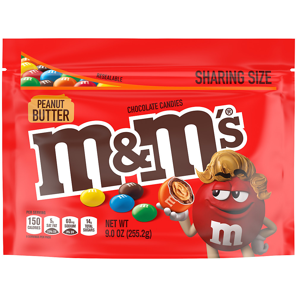 Calories in M&M's Peanut Butter Milk Chocolate Candy, Sharing Size Bag, 9.6 oz