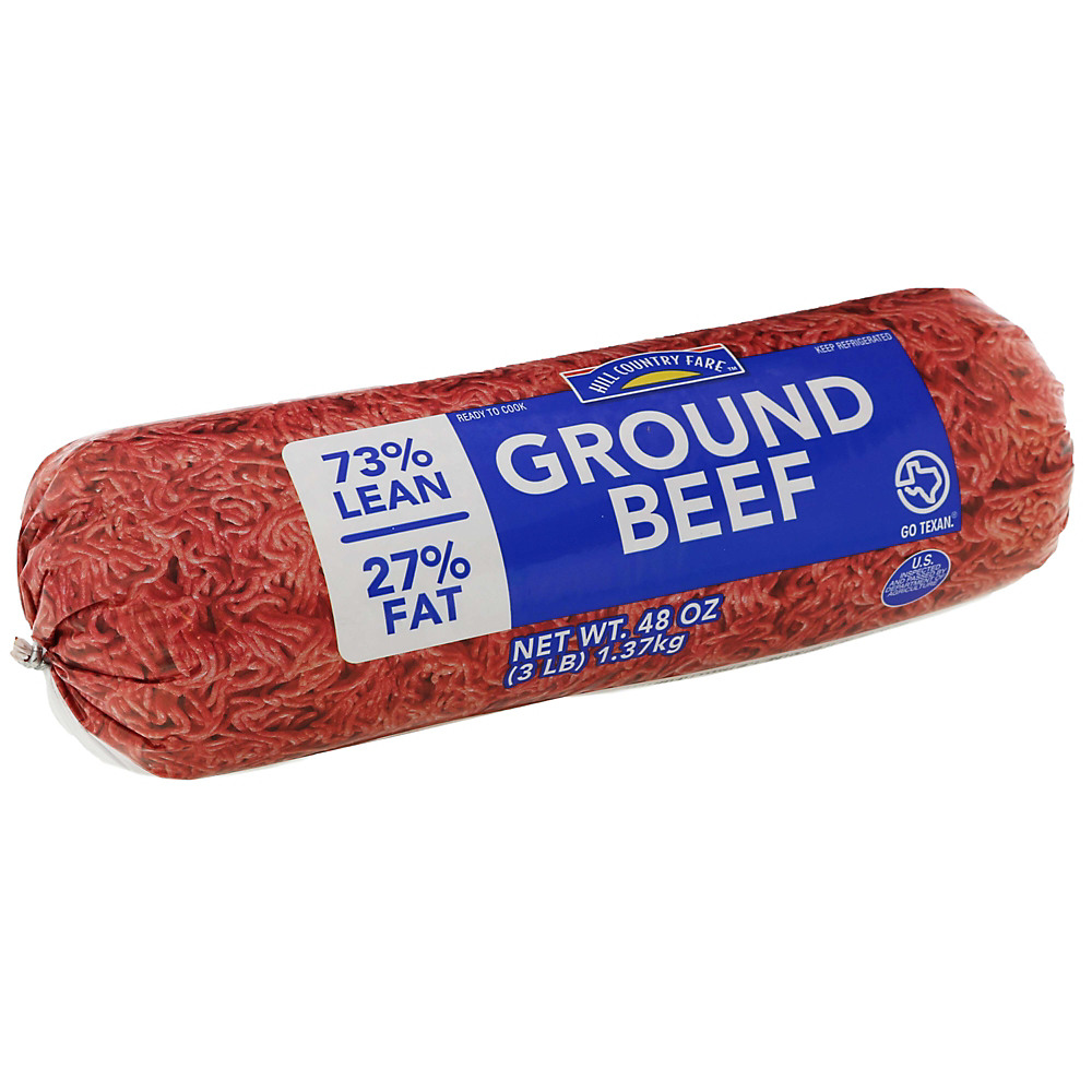 Calories in Hill Country Fare Ground Beef 73% Lean, 3 lb