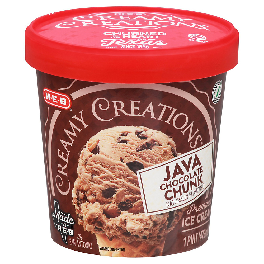 Calories in H-E-B Select Ingredients Creamy Creations Java Chocolate Chunk Ice Cream, 1 pt