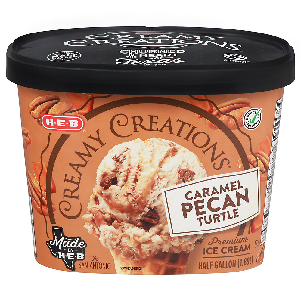 Calories in H-E-B Select Ingredients Creamy Creations Caramel Pecan Turtle Ice Cream, 1/2 gal