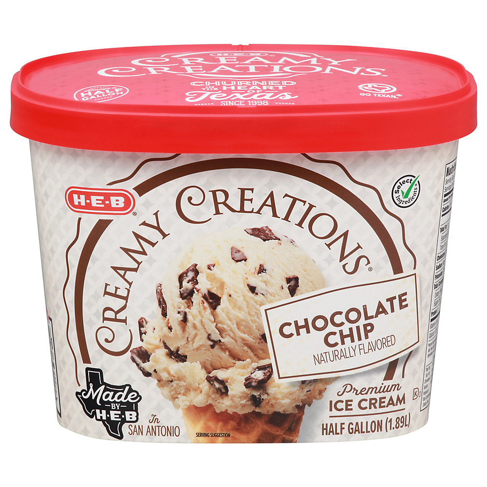 Calories in H-E-B Select Ingredients Creamy Creations Chocolate Chip Ice Cream, 1/2 gal