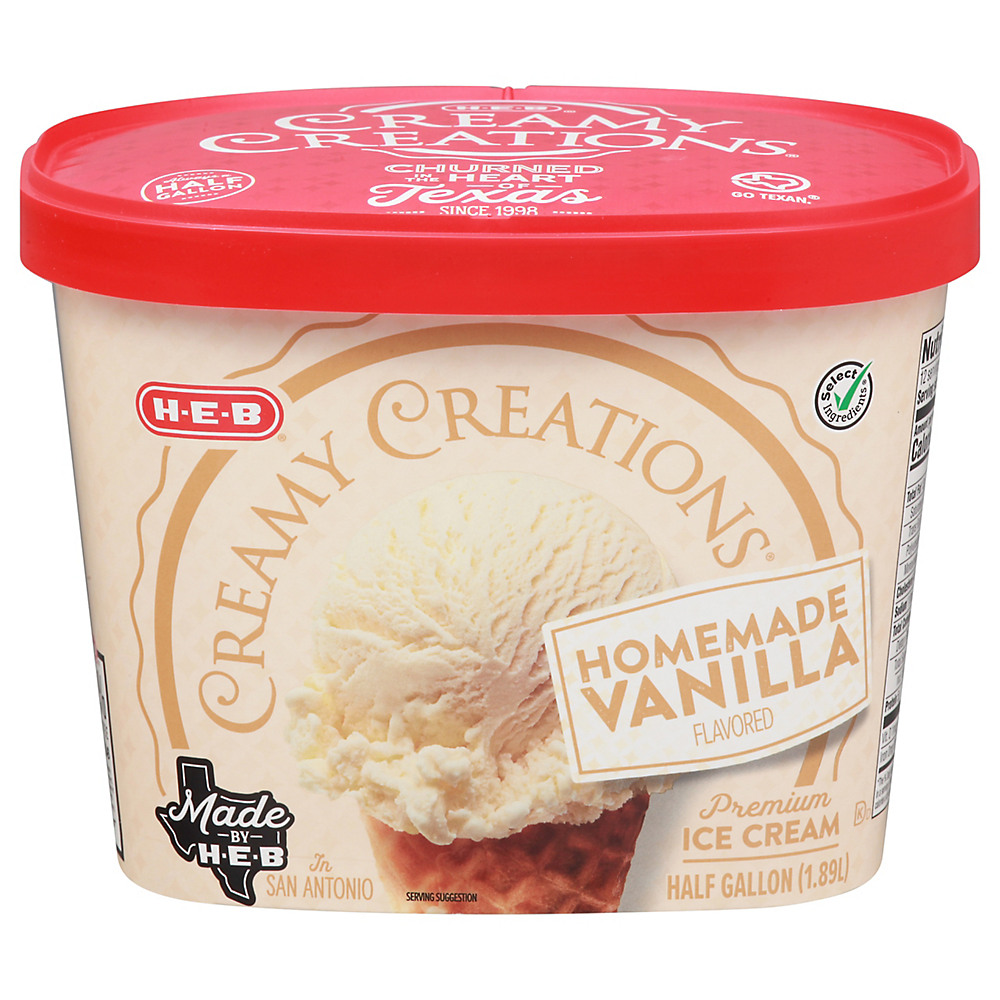 Calories in H-E-B Select Ingredients Creamy Creations Homemade Vanilla Ice Cream, 1/2 gal