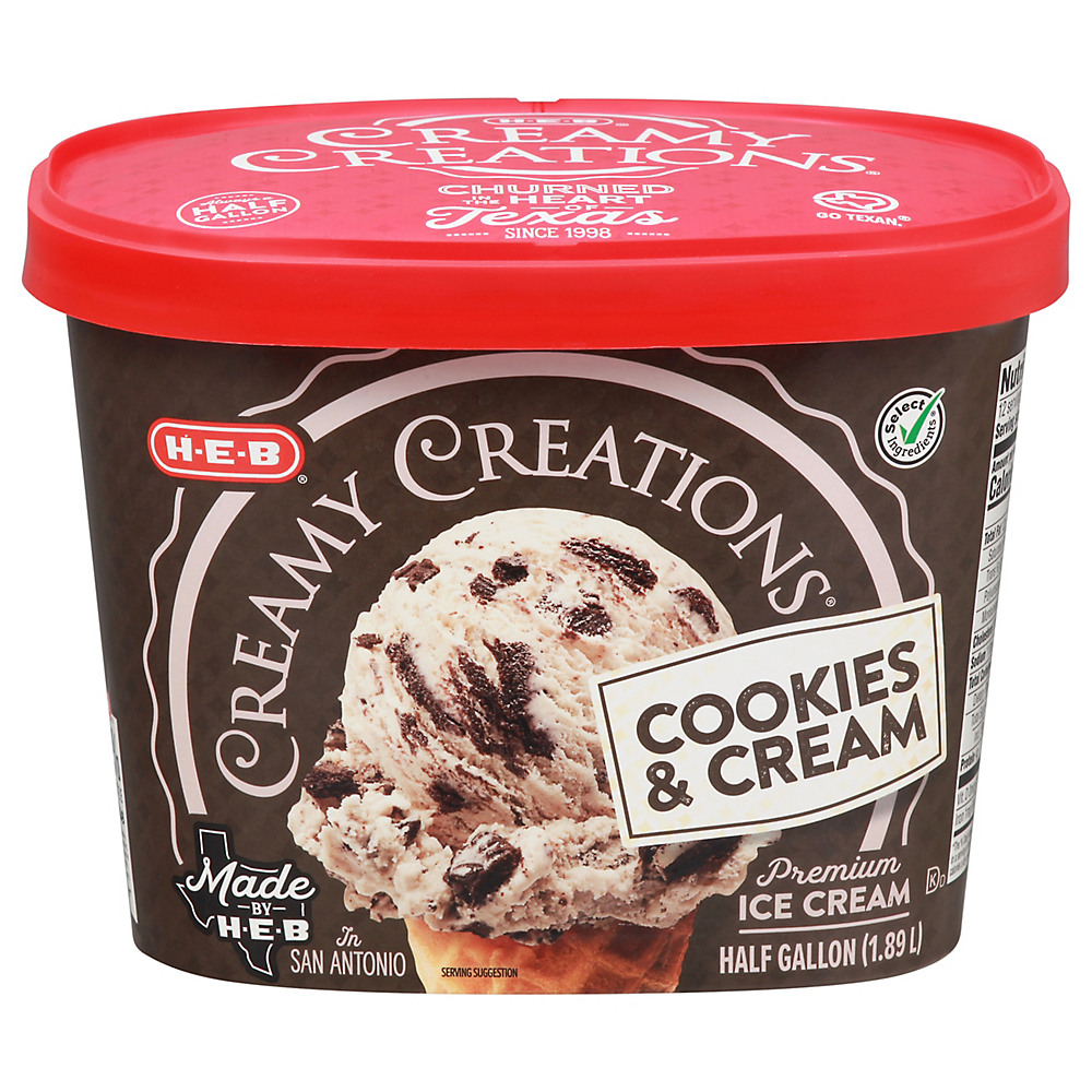 Calories in H-E-B Select Ingredients Creamy Creations Cookies 'n Cream Ice Cream, 1/2 gal